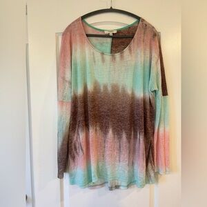 EUC Umgee Tie Dye Semi Sheer Long Sleeve Oversized Scoop Neck Tunic Top